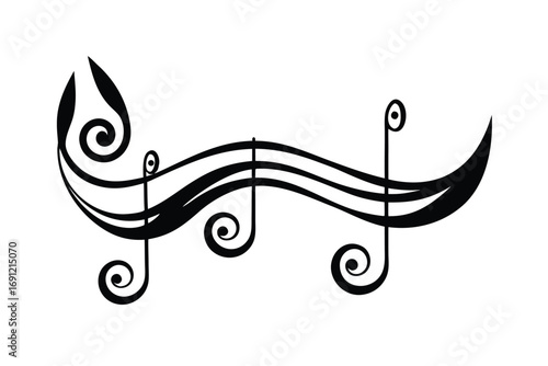 music notes with ornamental swirl divider vector