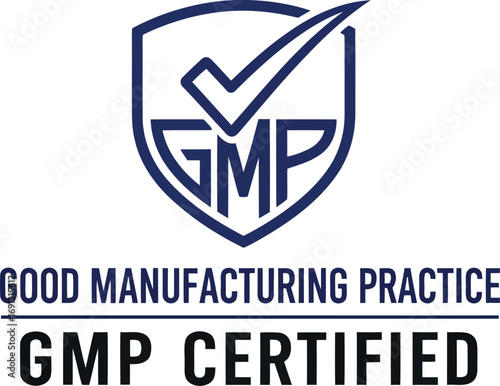 Gmp certified quality assurance badge for manufacturing excellence and product safety assurance vector