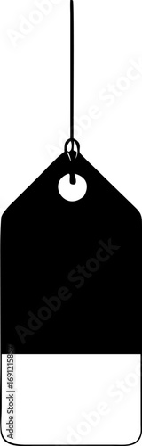 A black and white tag with a hole for hanging.