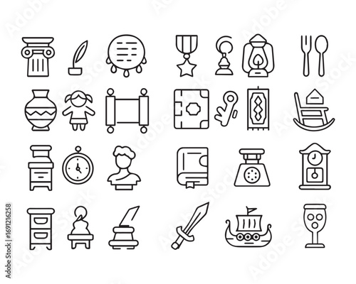 Set of  outline icons related to social infrastructure. Linear icon collection