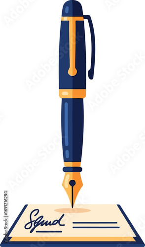 Elegant fountain pen signing document classic calligraphy business contract formal agreement vector