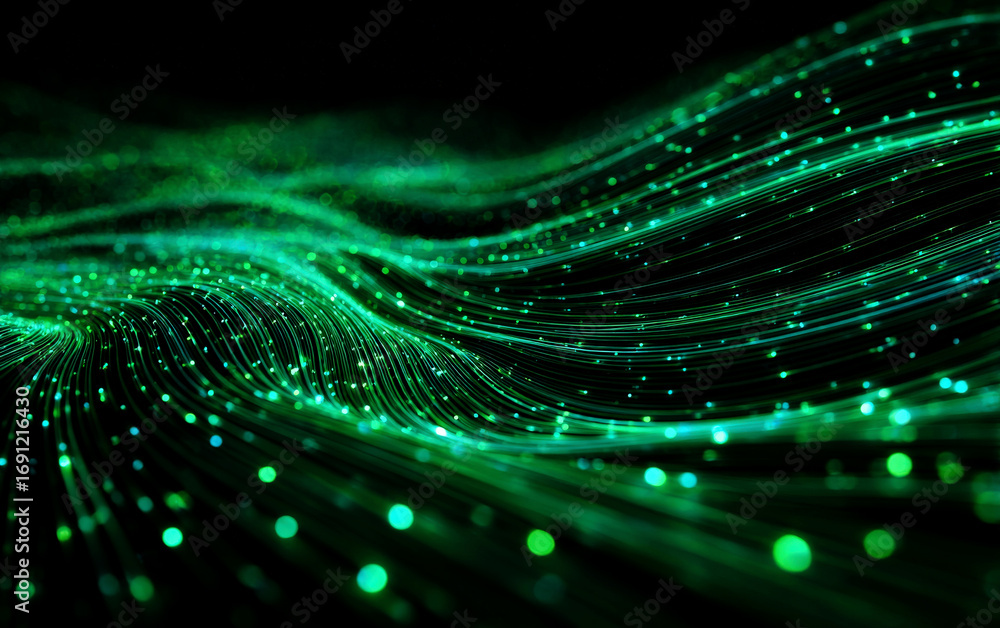 Fototapeta premium Green Wavy Lines Representing Digital Data Transmission