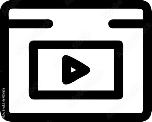 A simple black and white line drawing of a video player interface, representing online video content.