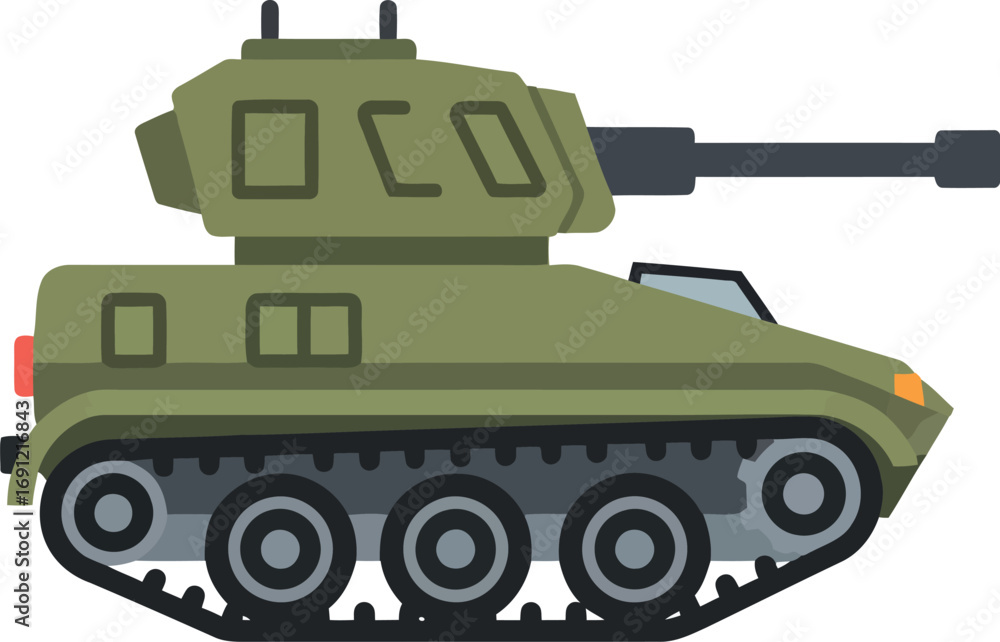 Fototapeta premium Modern military tank vehicle green combat machine army warfare transportation illustration vector