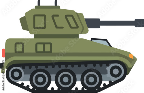 Modern military tank vehicle green combat machine army warfare transportation illustration vector