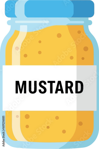 Jar of golden mustard condiment food ingredient vector illustration vector