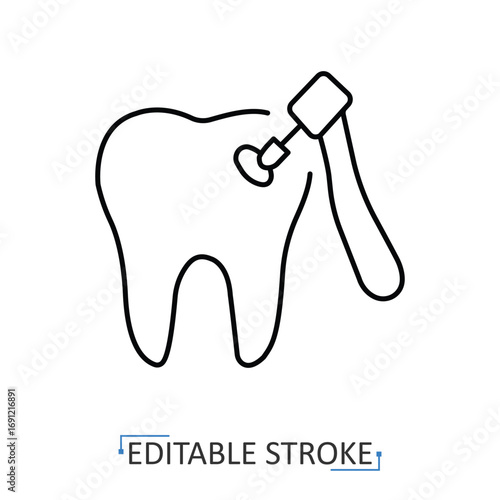 A dental treatment icon in minimalist style with editable stroke. Medical symbol, dentistry element, healthcare object, oral care concept, stomatology design, anatomy pictogram