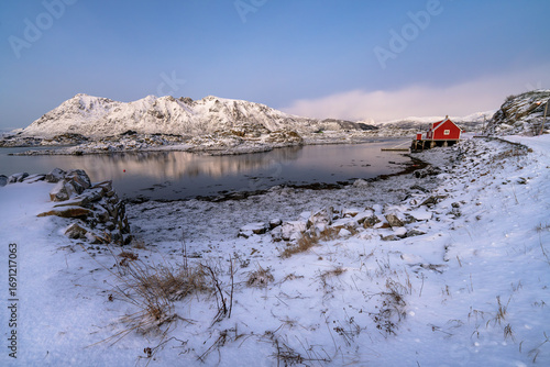 Wallpaper Mural Winter Isolation – Single House Surrounded by Snow, Lofoten Islands Torontodigital.ca