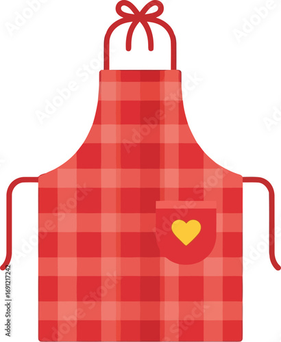 Cozy red plaid kitchen apron with heart pocket charming home cooking design vector