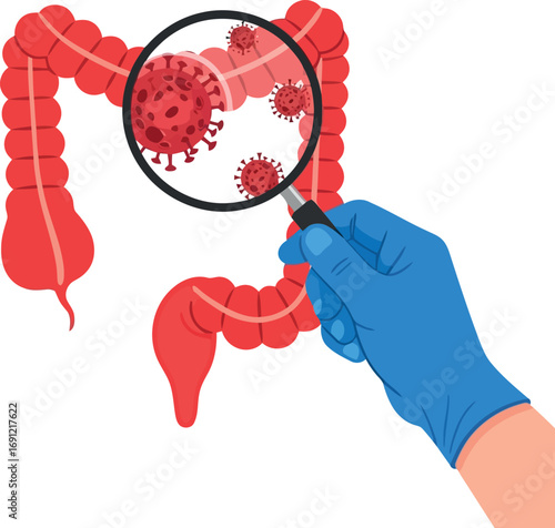 Intestinal inflammation virus magnified microscopic infection medical research diagnosis vector
