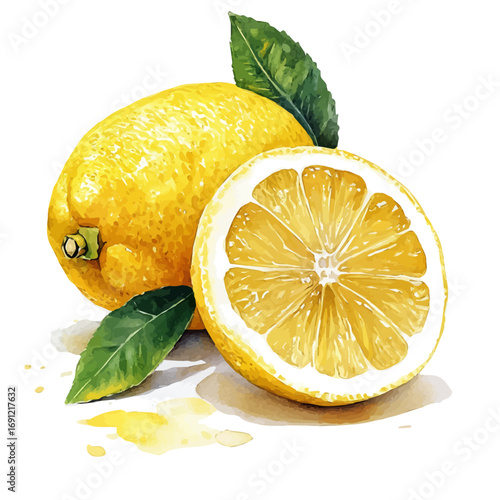 Lemon, watercolor drawing vector, isolated on a white background.