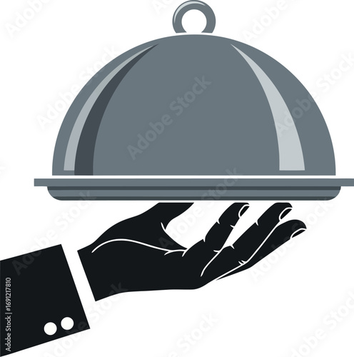 Elegant waiter serving dish icon restaurant food service hospitality hospitality icon vector