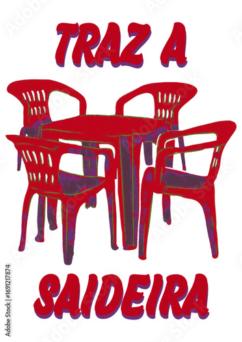 RED TABLE AND BAR CHAIRS FOR RESENHA