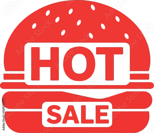 Vibrant red hot sale burger icon for fast food marketing and promotions vector
