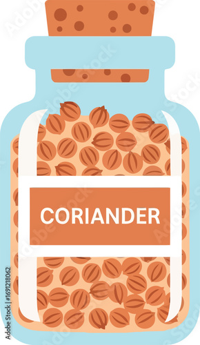 Healthy coriander seeds in corked jar food ingredient spice culinary seasoning natural organic vector