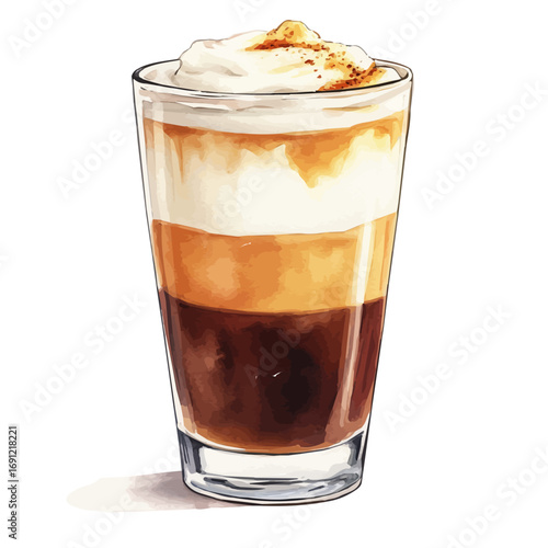Latte, watercolor drawing vector, isolated on a white background.