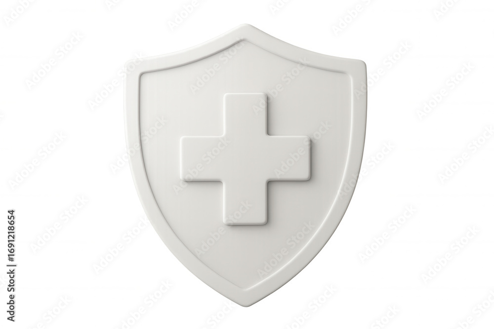 Obraz premium White shield featuring medical cross, representing healthcare protection, rendered in 3d against transparent backdrop