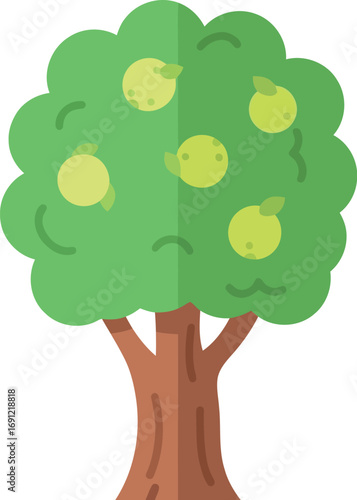 Vibrant cartoon apple tree with ripe fruit flat design organic orchard illustration vector