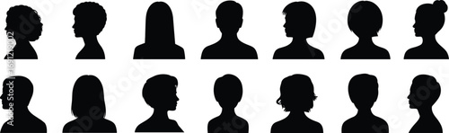 Collection of Female Head Silhouettes with Diverse Hairstyles woman profile