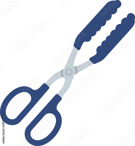Kitchen tongs stainless steel with blue grips serving bbq cooking utensil tool isolated vector