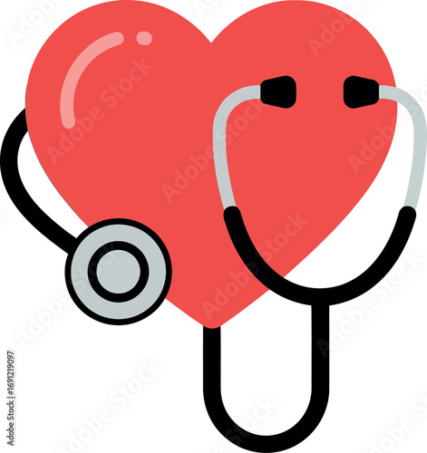 Healthy heart with stethoscope symbolizing cardiology care and medical health checkup vector