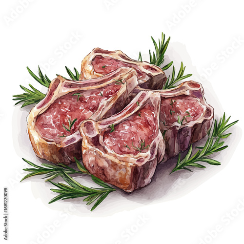 Lamb Chops, watercolor clipart vector, isolated on a white background.