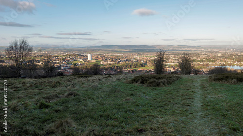 Views over the Glasgow Conurbation from Gleniffer Braes Country Park, Paisley, Strathclyde, Central Scotland.