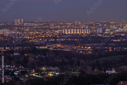 Evening view of Paisley from Gleniffer Braes Country Park, Strathclyde, Scotland.