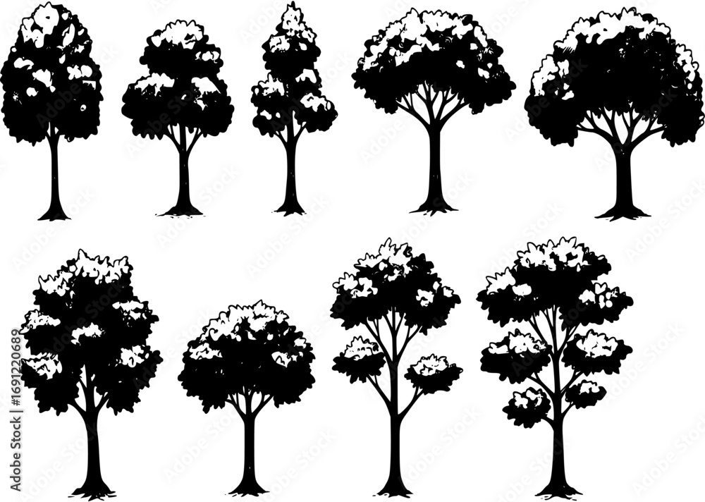 Set Trees. Hand drawn vector illustration
