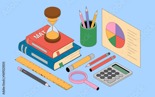Isometric illustration of educational concepts and learning elements