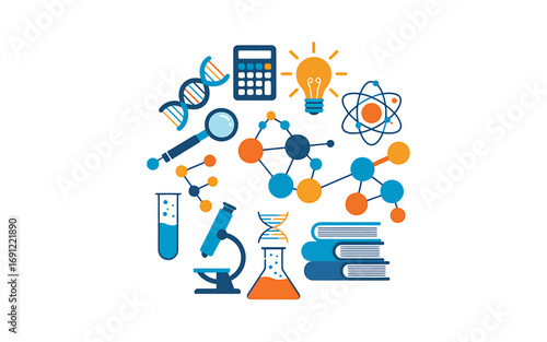 Flat design illustration of scientific elements and data visualization