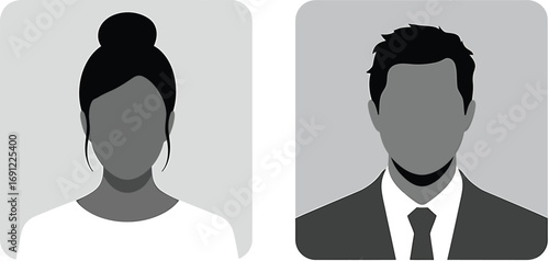 Two silhouette profile pictures of a woman and a man in grayscale