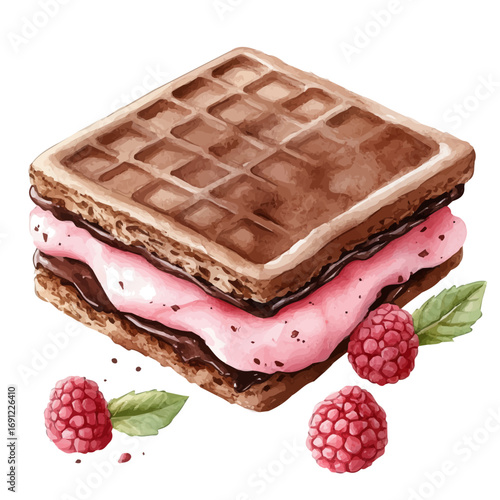 watercolor of Ice Cream Sandwich, vector, isolated on a white background.