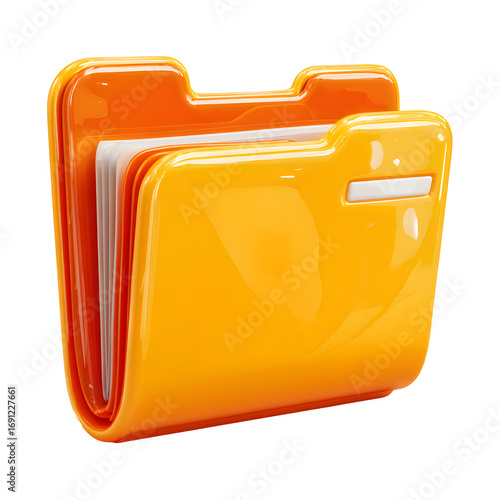 Orange folder shows glossy texture, casts soft shadows, symbolizing digital data storage. Perfect for website design, presentations, and software promotion.