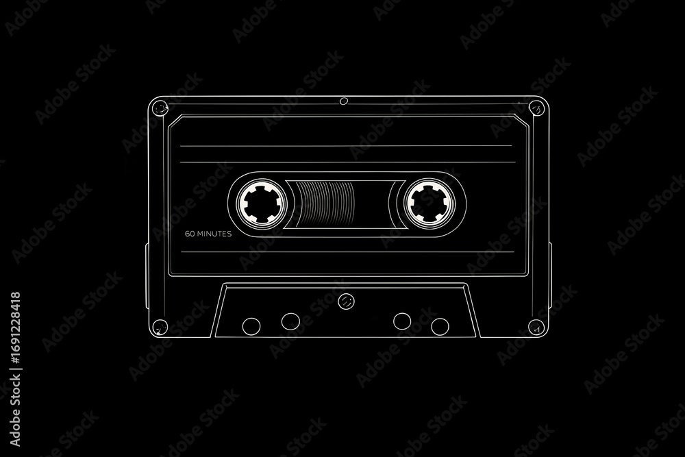 Fototapeta premium Vintage audio cassette illustration with detailed design elements and retro aesthetic