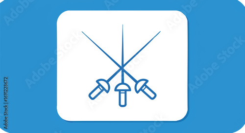 Minimalist vector illustration of three crossed fencing swords, representing the competitive sport of fencing, combat, and historical martial arts, ideal for athletic branding or competitive events