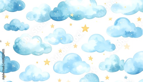 Pastel clouds and stars pattern