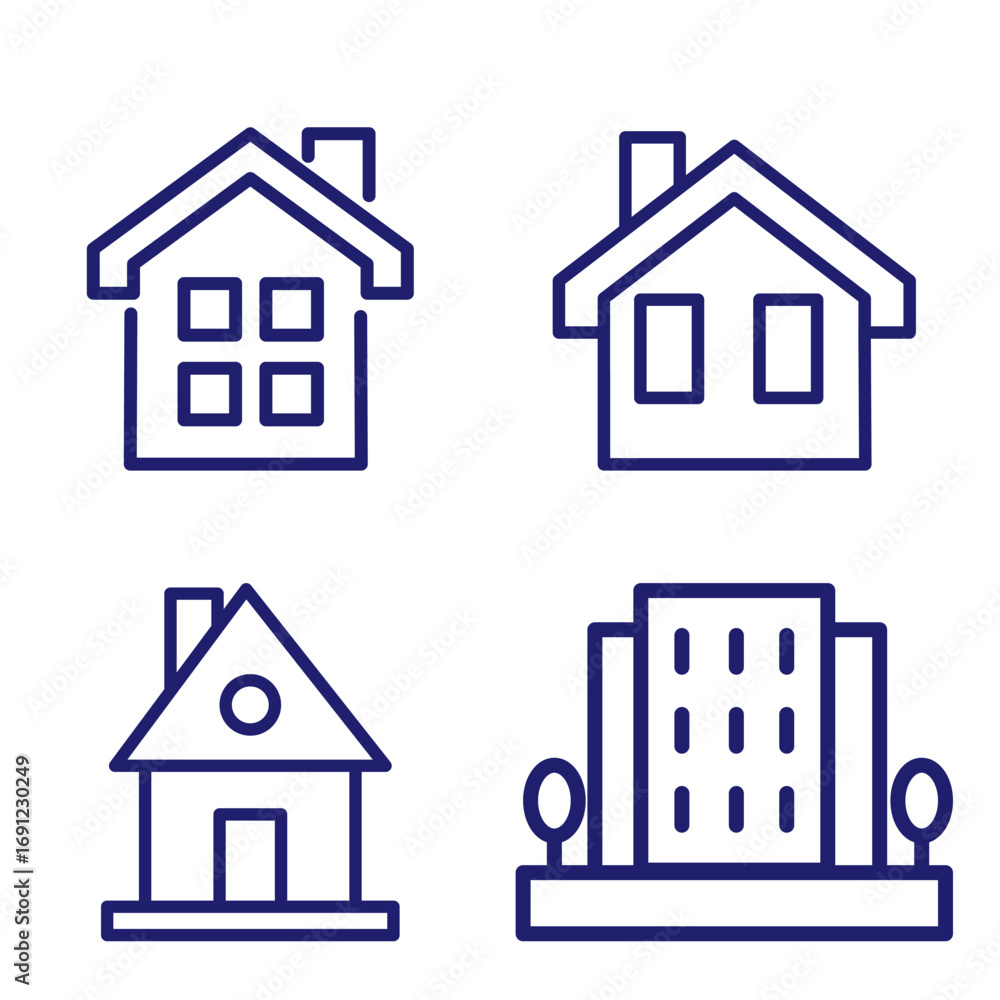 Fototapeta premium Outline home line icons isolated on a white background. House icons sign Eps 10. Vector illustration.
