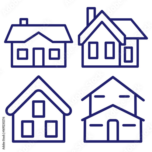 Outline home line icons isolated on a white background. House icons sign  Eps 10. Vector illustration.