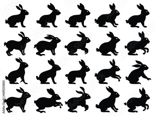 Many Black Rabbit Silhouettes Arranged in a Grid Pattern silhouette