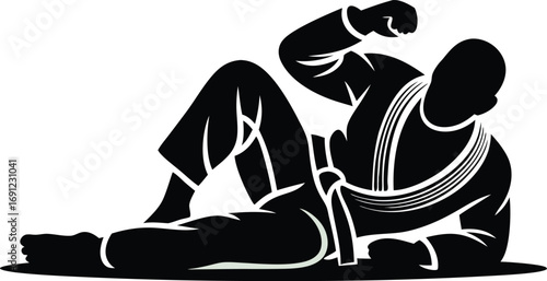 A Powerful Martial Artist Demonstrates Ground Fighting Techniques During Intense Training Sessions Practicing Submission Holds and Defensive Maneuvers in a Disciplined Combat Sport