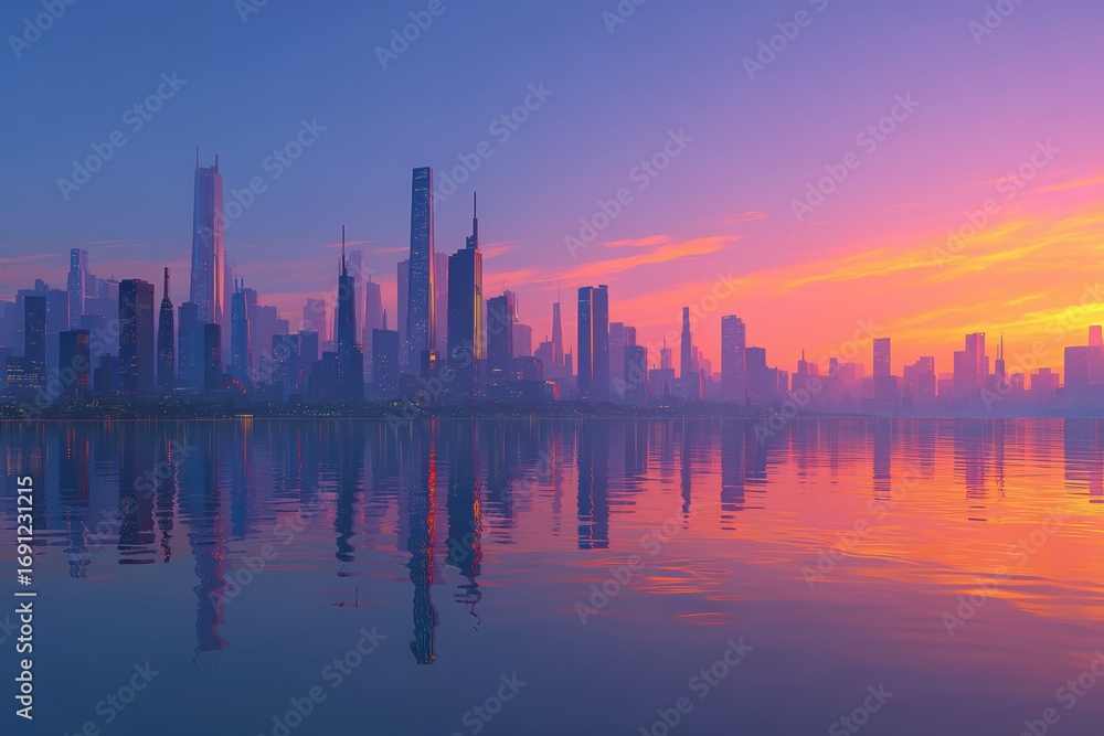 Obraz premium Stunning Silhouette of City Skyline at Sunset
