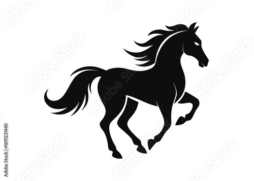 Galloping Horse Black Silhouette Against White Background silhouette