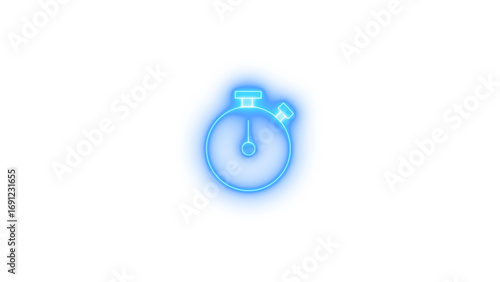 Glowing blue neon stopwatch icon symbolizing time management and countdown isolated on transparent background