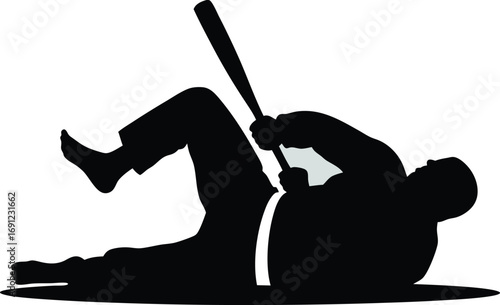 Violent confrontation depicted by silhouette of a person falling after being struck by a baseball bat during a dangerous street fight