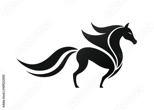 Elegant Horse Running Silhouette Black and White Minimalist Design silhouette
