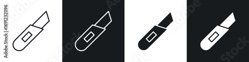 Utility knife icons in solid and stroke graphics
