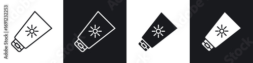 Sunscreen icons in solid and stroke graphics