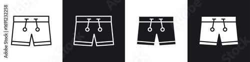 Swim shorts icons in solid and stroke graphics