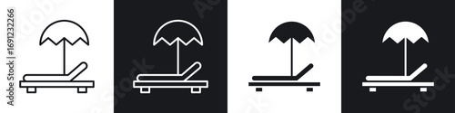 Sun bed icons in solid and stroke graphics